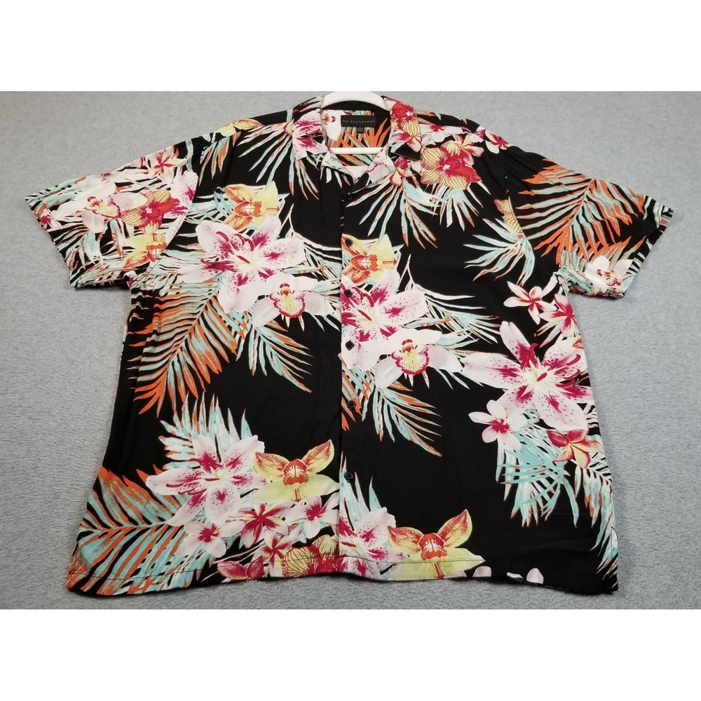 No Boundaries Button Up Shirt Mens XL Floral Hawaiian Tropical Camp Short Sleeve